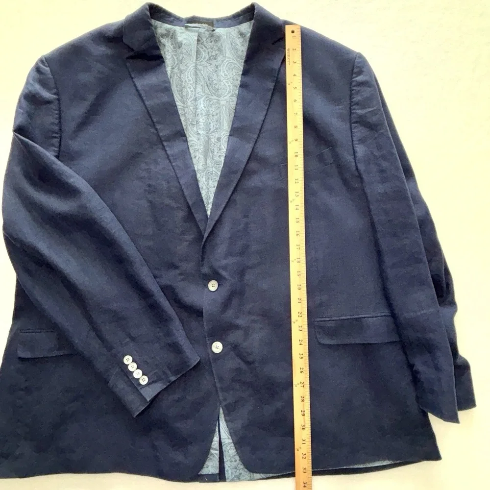Lauren Ralph Lauren Men's 60L 100% Linen Navy Blue Blazer Paisley Lined